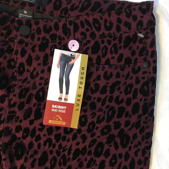 Jordache Jeans Purple Luxe Skinny Cheetah Mid Rise Flocked Black Sz 16 New - Picture 7 of 13